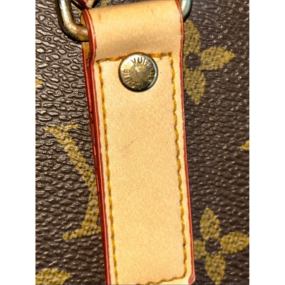LV Design LV Logo Monogram Lined Canvas Tote Natural Red Lined 2 Straps Pocket - Picture 5 of 10